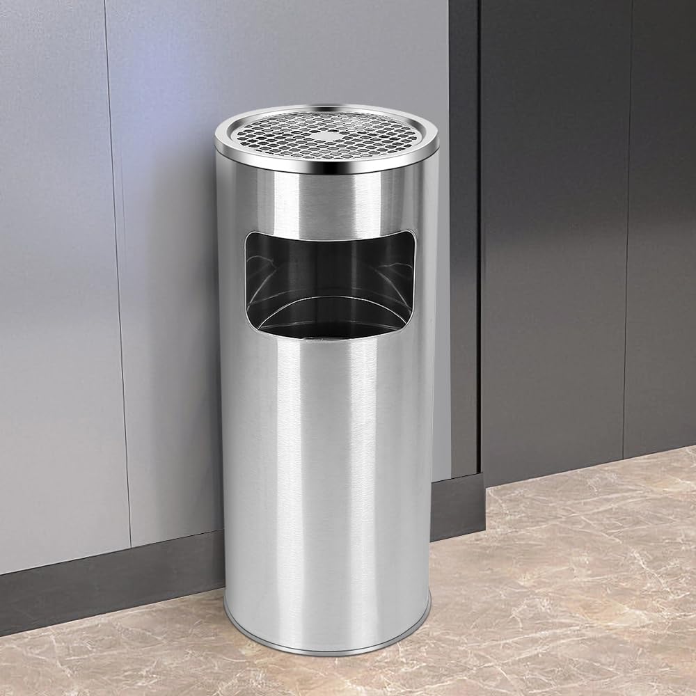 Mülleimer aus Edelstahl, 30 l, Mülleimer für Küche, Standaschenbecher für den Aussenbereich, mit Mül