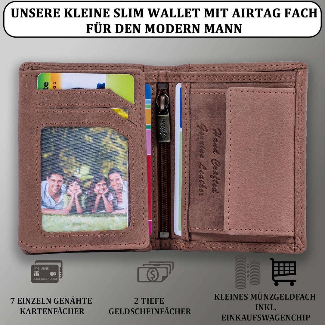 MATADOR Leder Geldbörse Herren mit AirTag Fach┃TüV geprüfter RFID & NFC Schutz┃Kompaktes Slim Wallet