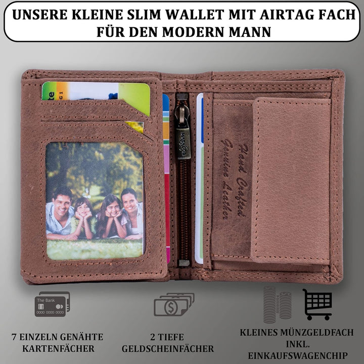 MATADOR Leder Geldbörse Herren mit AirTag Fach┃TüV geprüfter RFID & NFC Schutz┃Kompaktes Slim Wallet