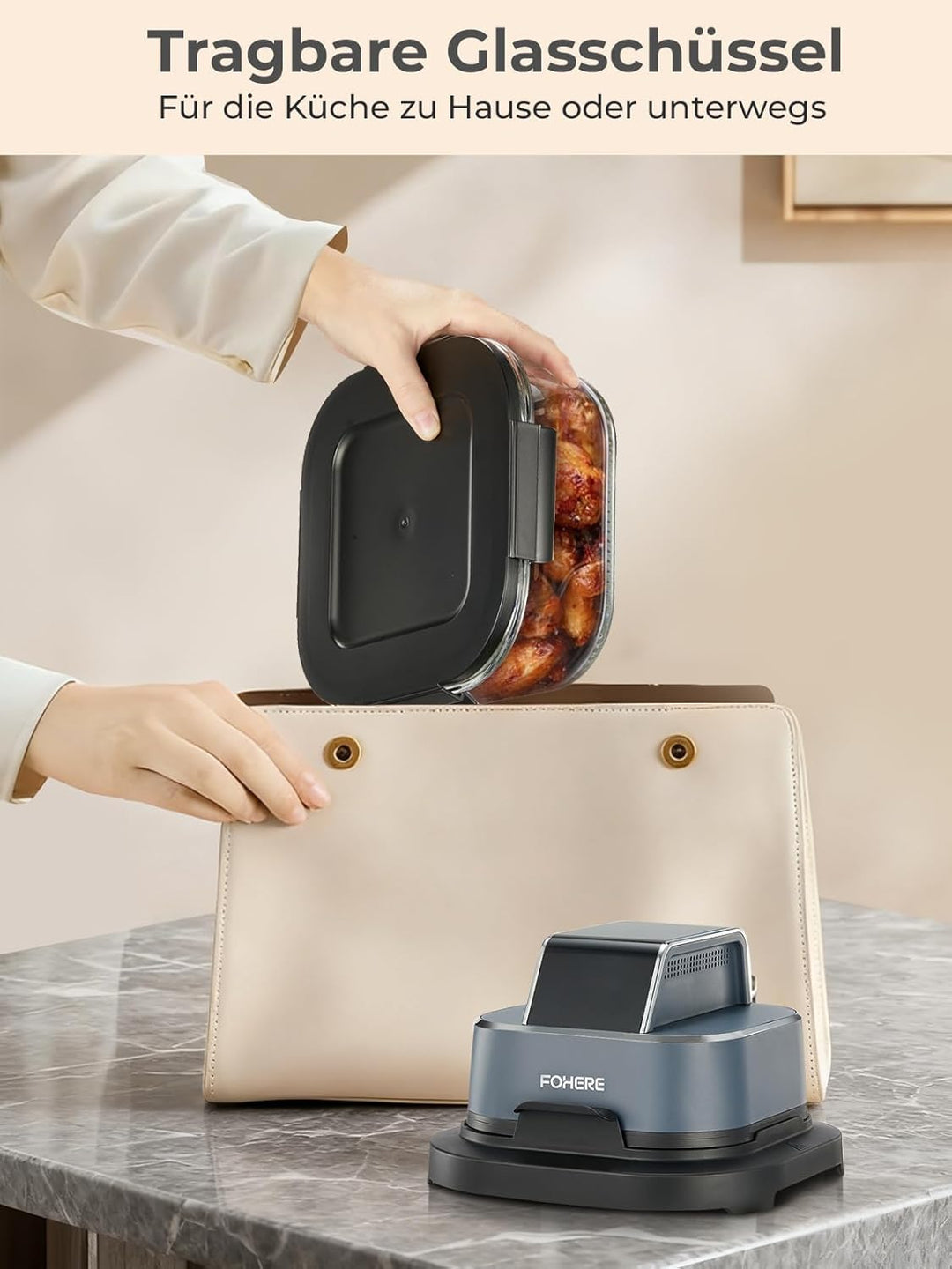 FOHERE Tragbare Heissluftfritteuse, 4-in-1 Heissluftfrittieren für Bake, Recrisp, Max Crisp, Airfrye