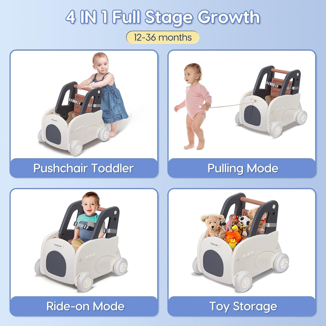 Leogreen Lauflernwagen Baby Push Pull Lauflernhilfe Spielzeug, 4 in 1 Lauflernhilfe zum Sitzen und S