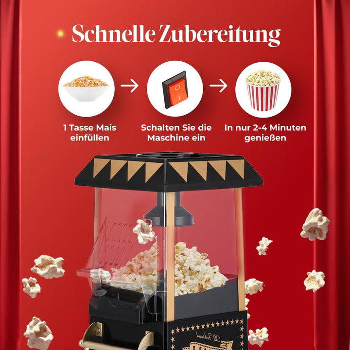 NK Popcornmaschine Retro 1.200W Heissluft – Popcorn Maker Ohne Öl, 0.3L Klein und Kompakt, Schnelle