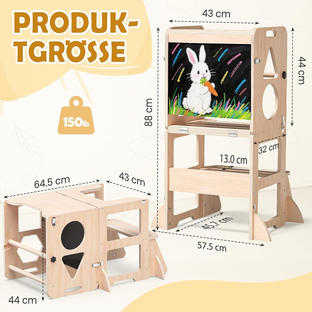 Lernturm ab 1 Jahr | 3 in 1 Learning Tower für Kinder | Klappbare Tritthocker mit Tafel | Lernturm F