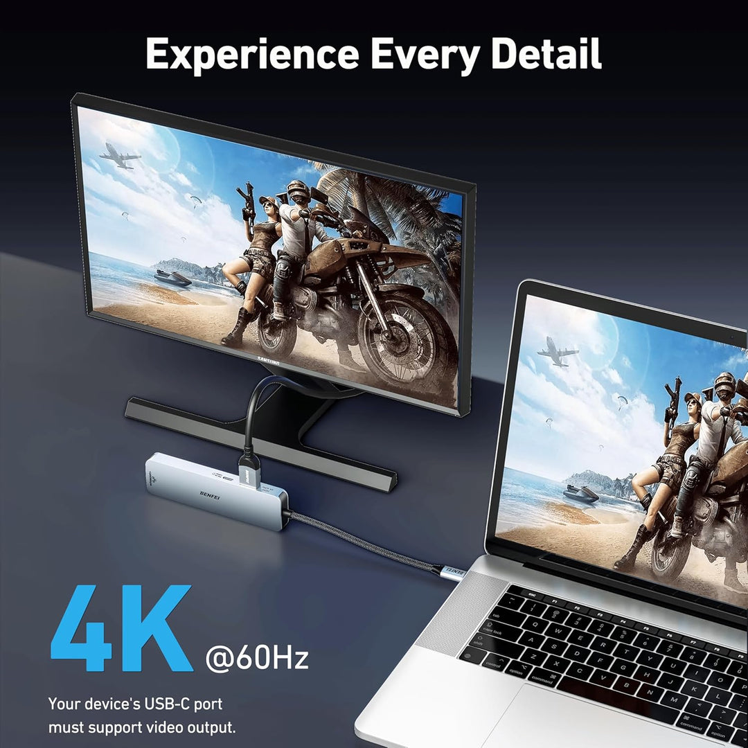 BENFEI 6in1 USB C Hub mit HDMI 4k@60HZ/PD 100W/ Gigabit Ethernet/ 1*USB C+2*USB A Datenports 5Gbps,