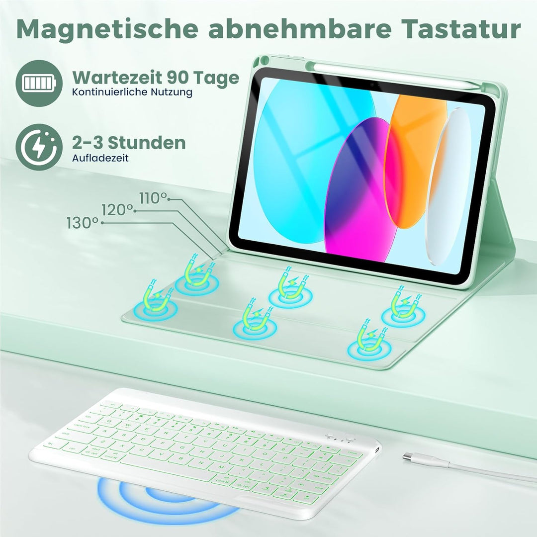 OYEEICE Hülle mit Tastatur für iPad A16 11 Generation 2025/10 Generation 2022 (11/10.9 Zoll), Vergrö