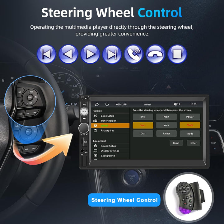 Wireless Carplay Android Auto 2 Din Autoradio, 7" HD Touchscreen Car Stereo MP5 Player, Unterstützun