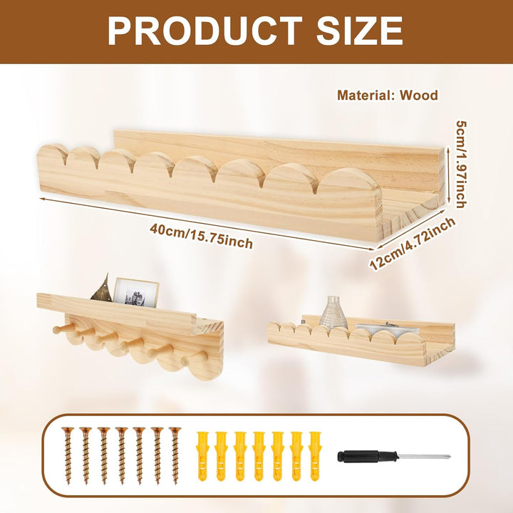 Alongen 3 Stück Schwebendes Regal 40cm Kinderzimmer Bücherregal Scalloped Regale Holz Bücherregal Ki