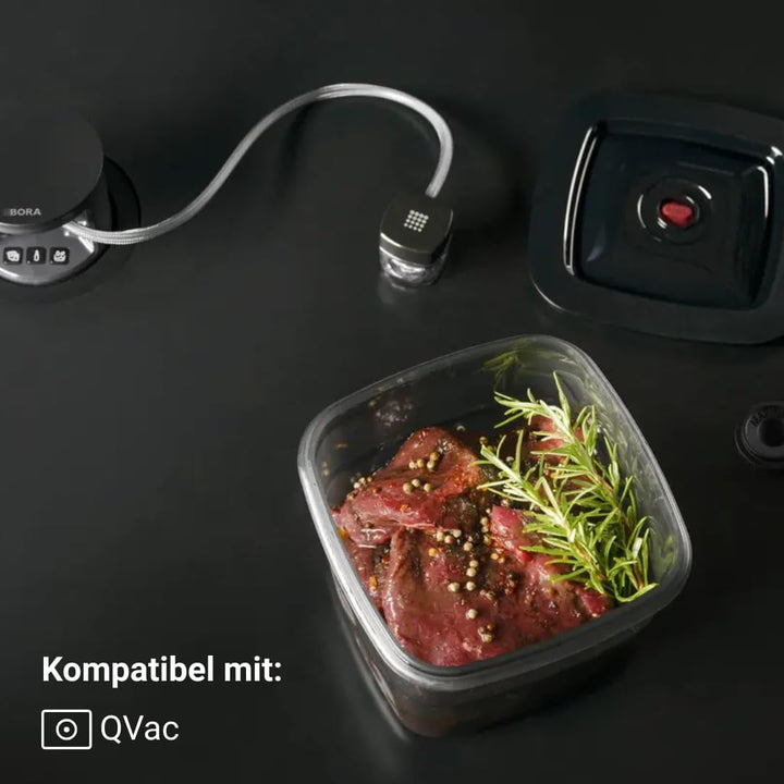 BORA Vakuumierboxen Set, 2 x 2 Liter, für Lebensmittel, Vakuumierbehälter, QVAC Vakuumiergerät, Wied