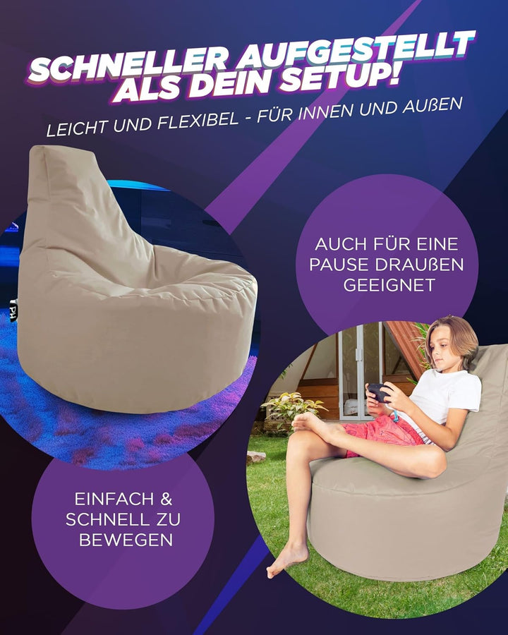 PATCH HOME Gamer Kissen & Lounge Sitzsack – befüllbar mit Reissverschluss, gefüllt mit Styropor, gee