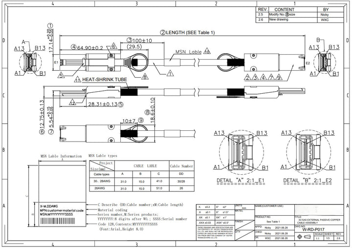 H!Fiber.com Externes SAS Kabel, 4 Kanal Mini SAS (SFF-8088) auf Mini SAS (SFF-8088), 6 Gbps, 0.5 met