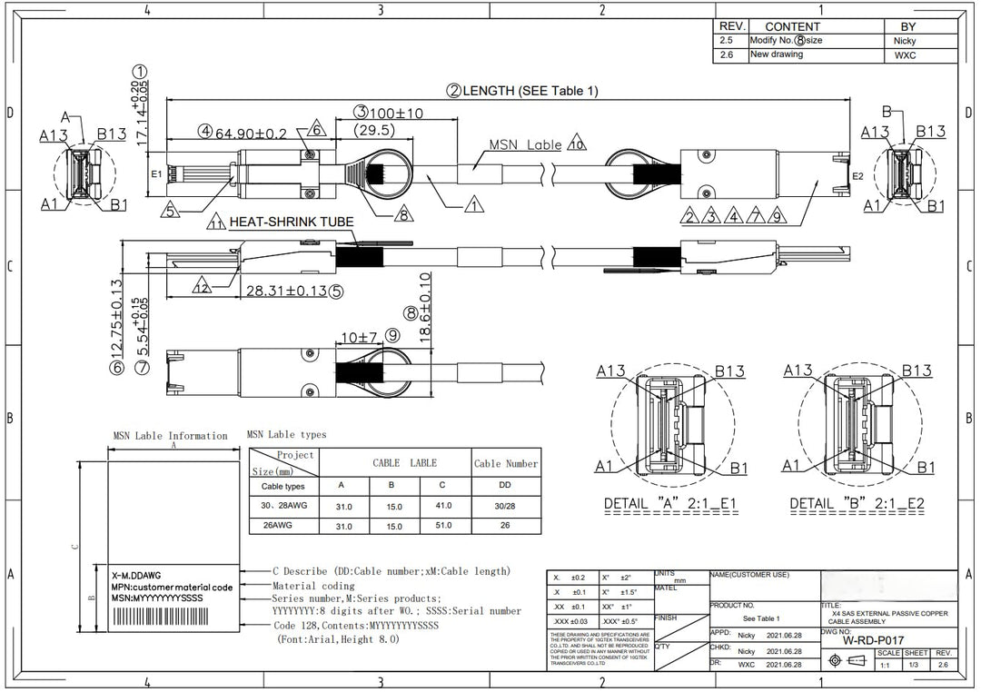 ipolex Externes Mini SAS 26pin SFF-8088 auf Mini SAS 26pin SFF-8088 Kabel, 0.5 meter (1.65ft) 0.5 me