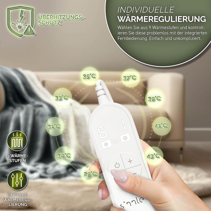 sinnlein® Heizdecke mit Abschaltautomatik 180 x 130 cm | Elektrische Wärmedecke mit 9 Temperaturstuf