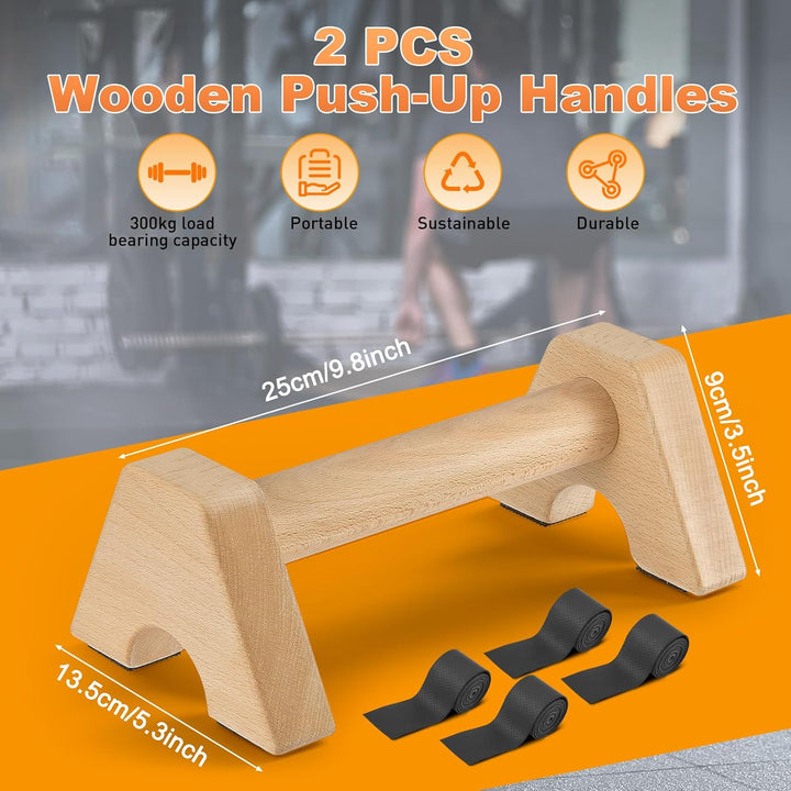 Premium Wooden Liegestützgriffe, 2 Rutschfeste, Stabile und Gelenkschonende Liegestützgriffe aus Hol