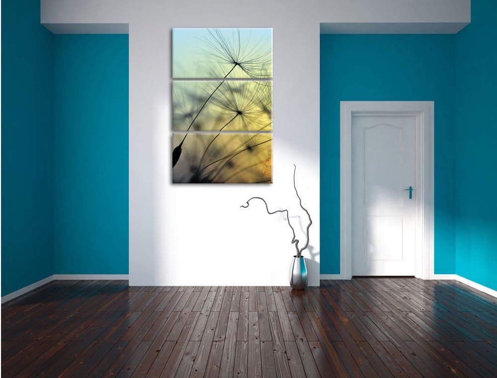 Pixxprint Pusteblumen mit Tautropfen als Leinwandbild/Grösse: 3 Teilig (120x80) cm/Wandbild/Kunstdru