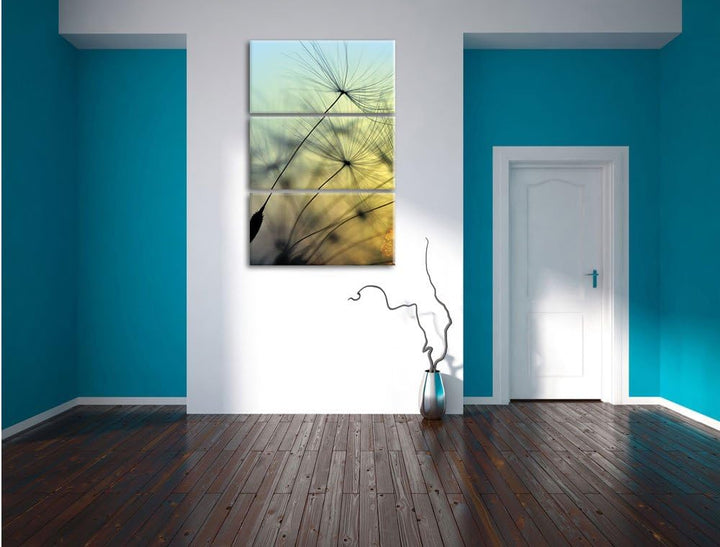 Pixxprint Pusteblumen mit Tautropfen als Leinwandbild/Grösse: 3 Teilig (120x80) cm/Wandbild/Kunstdru