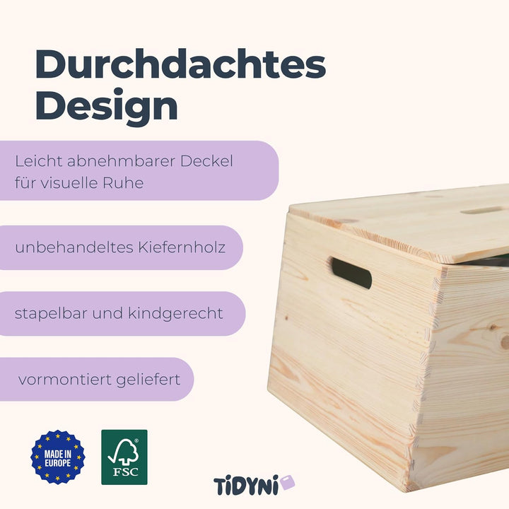 Spielzeugkiste mit Deckel aus Holz, schöne &amp; praktische Box für Spielzeug-Aufbewahrung im Kinderzimm