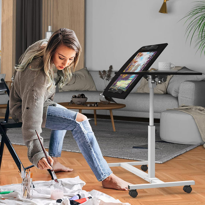 Laptoptisch Höhenverstellbar 61-91 cm, 60×40cm Mobiler Stehtisch mit 4 Rollen & 2 Stopp-Leisten, Übe