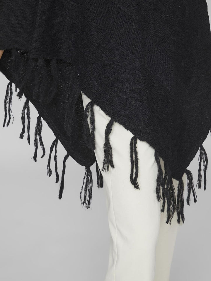 Vila Damen Vichinti New Rollneck Knit Poncho/Su Strickponcho Einheitsgrösse Schwarz, Einheitsgrösse