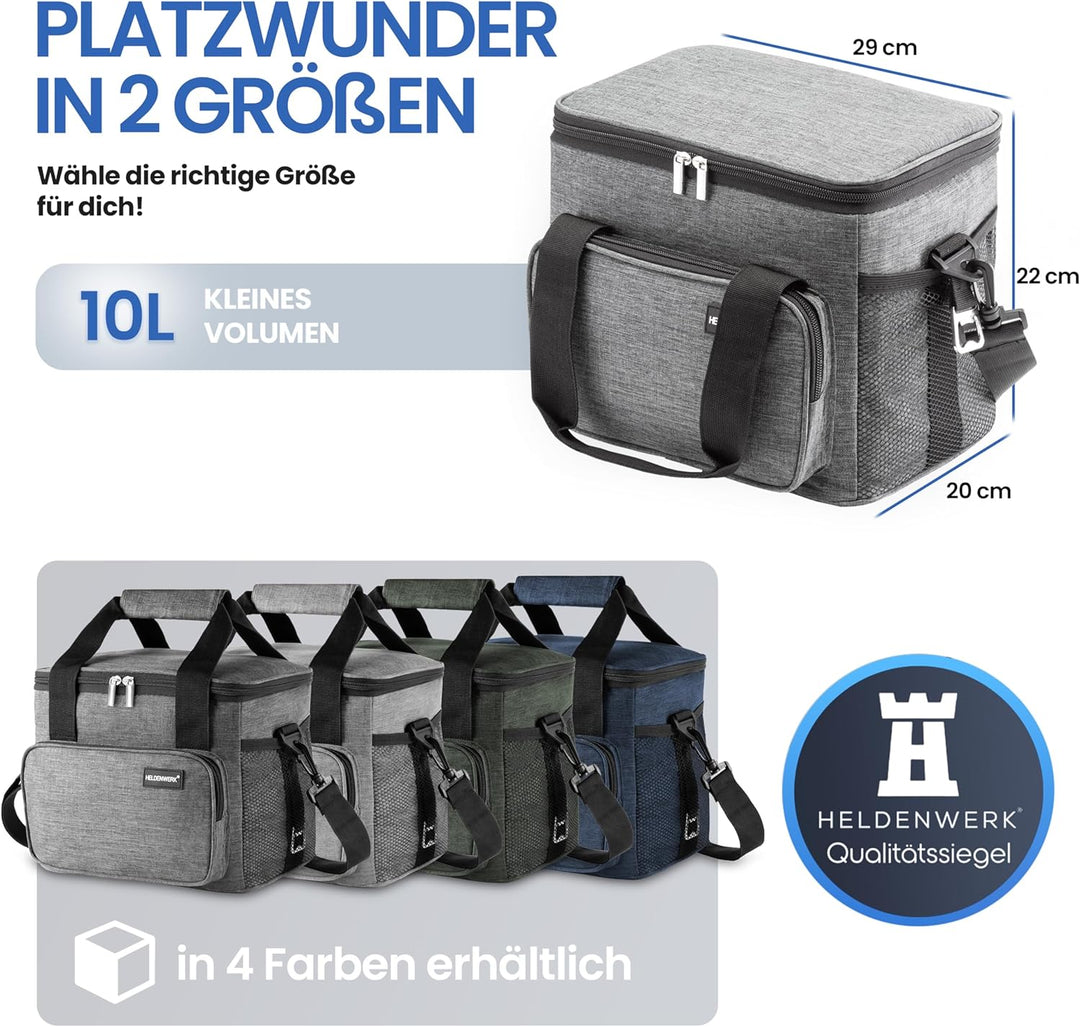 HELDENWERK Kühltasche klein & faltbar 10L, Isolierte Thermo Lunchtasche für Essen & Getränke, wasser