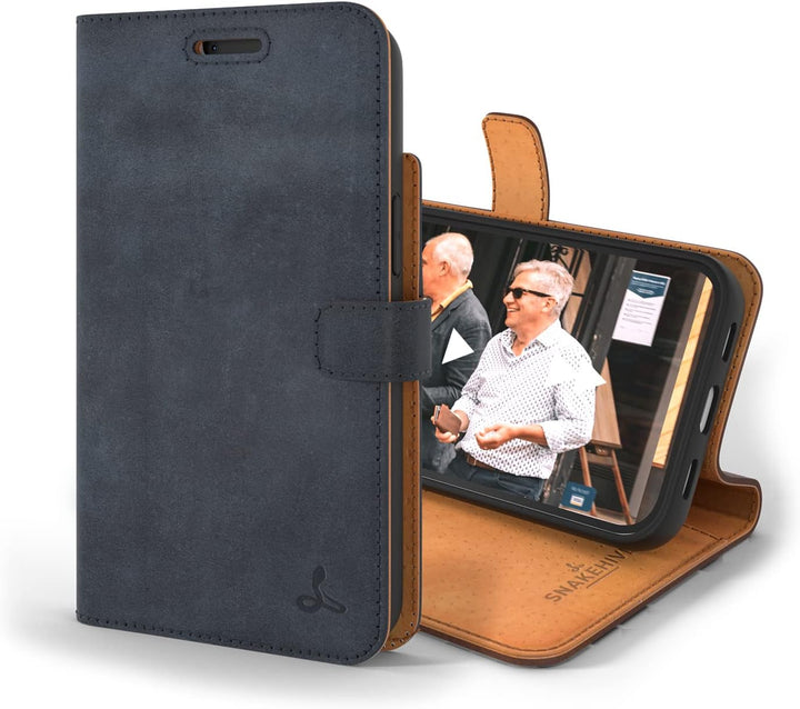 Snakehive iPhone 13 Hülle Leder | Stylische Handyhülle mit Kartenhalter & Standfuss | Handyhülle Sch