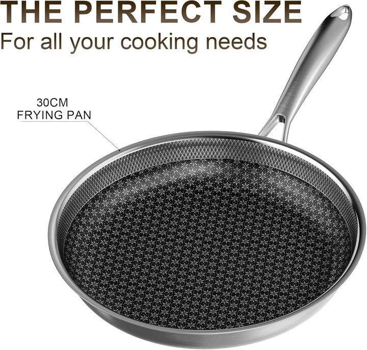 RIOVARM 30 cm Edelstahl Bratpfanne Induktion Antihaft Wok Pfanne mit Edelstahlgriff Brat- & Universa