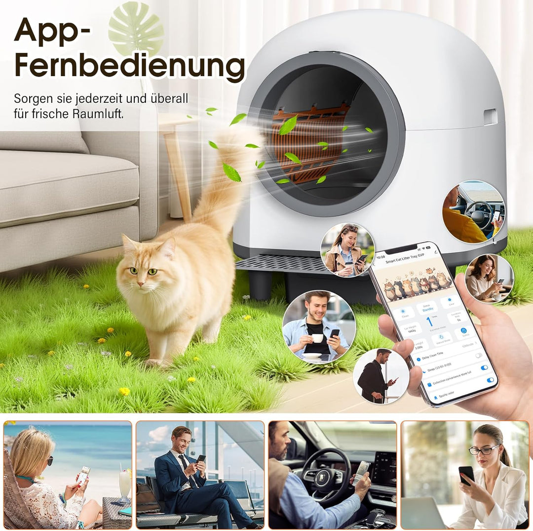 Automatisches Katzenklo 80L, XXL Selbstreinigende Katzentoilette, App-Fernsteuerung mit Mehreren Sic