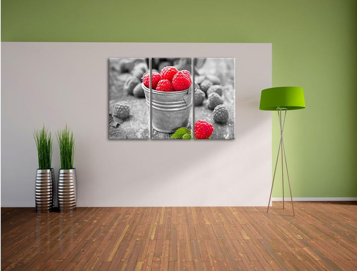 Pixxprint Früchte Eimer Obst Fruit Food als Leinwandbild/Grösse: 3 Teilig (120x80 cm) cm/Wandbild/Ku