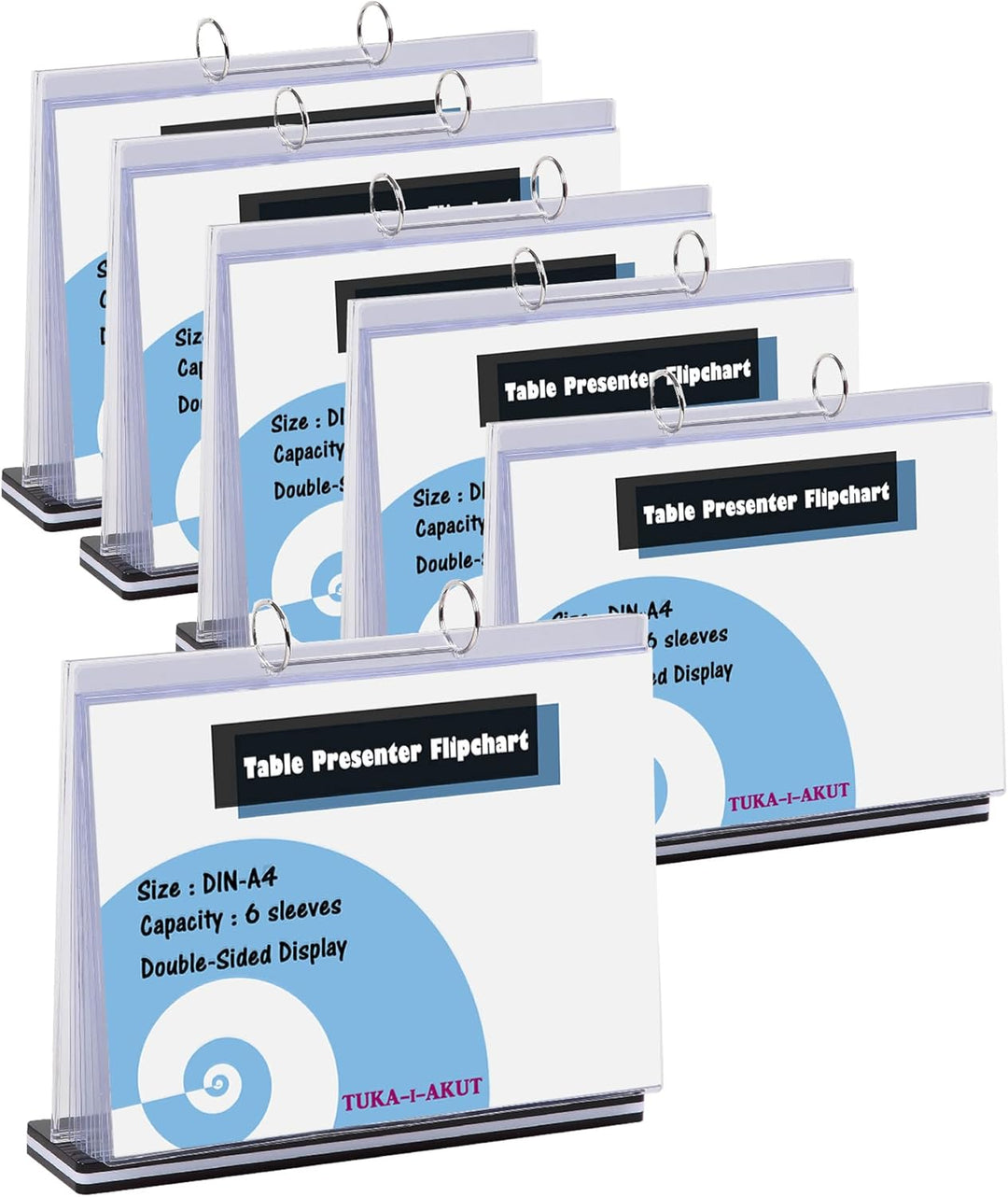 TUKA-i-AKUT 6er A4 Quer Tisch-Flipchart aus Acryl mit Basis, Beidseitig Präsentation Flipchart, Aufs