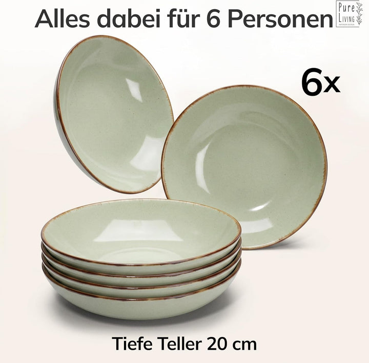 Steingut Suppenteller 6 Pers. Rustic Hochwertiges Landhausstil TEST SEHR GUT Tiefe Teller Set - Krat