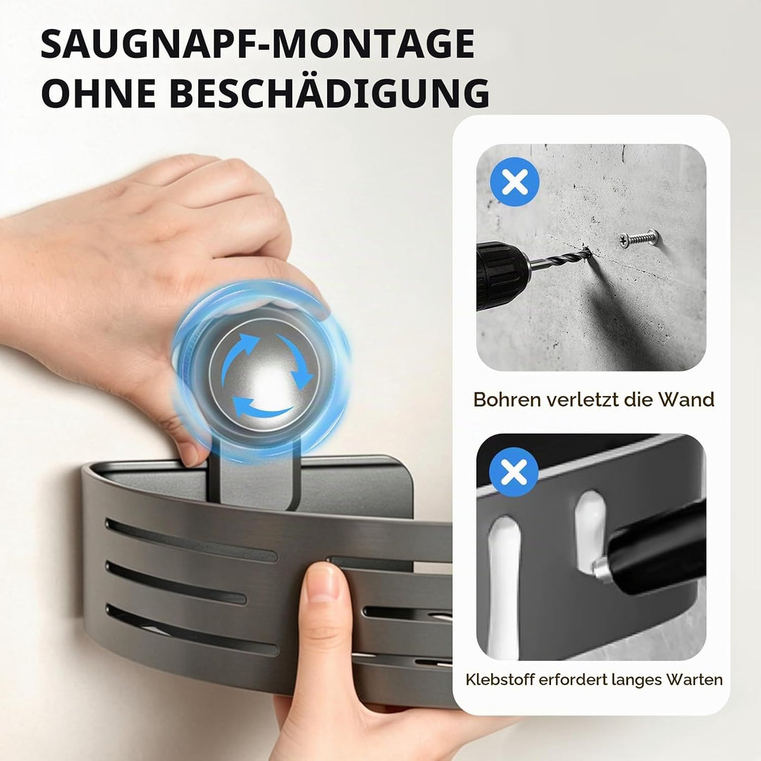 Lekesky Duschablage Ohne Bohren Ecke, Saugnäpfe mit Drehverschluss, Aluminium & Rostfrei, Abnehmbar