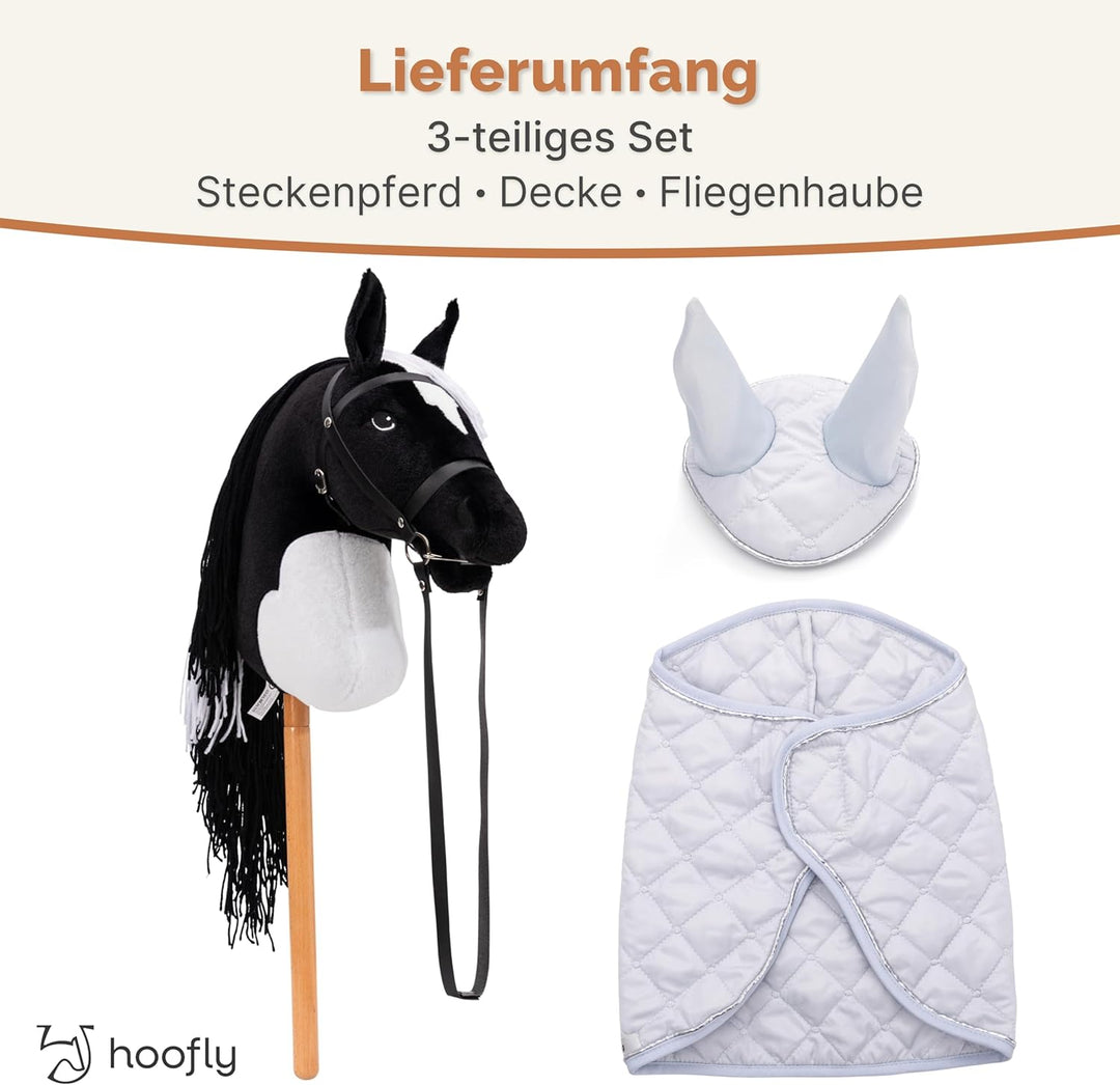 Hobby Horse Set – Grosses Steckenpferd für Kinder mit Decke & Fliegenhaube | Komplettes Hobby Horsin