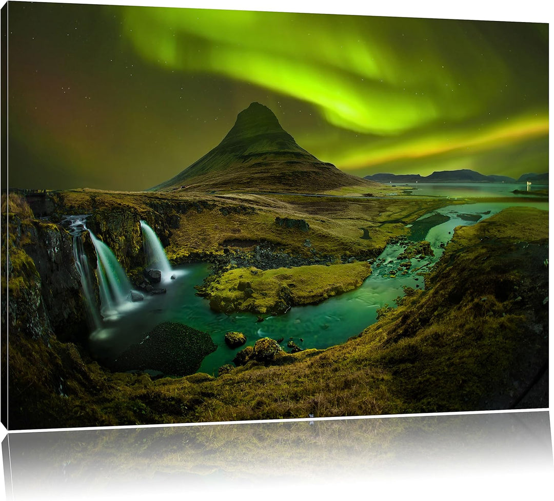 Pixxprint Kirkjufell Wasserfall als Leinwandbild/Grösse: 100x70 cm/Wandbild/Kunstdruck/fertig bespan