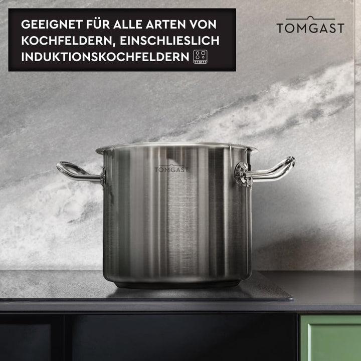 Topf Durchmesser 28 cm mit Deckel PRO | Fassungsvermögen 7 l, Höhe 12 cm | Edelstahl | Geschichteter