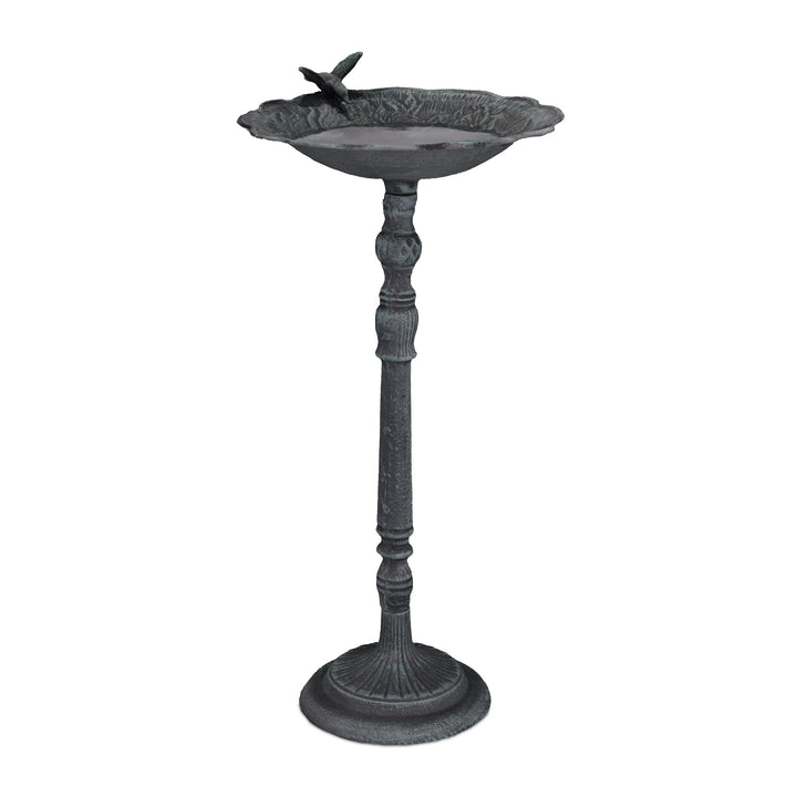 Relaxdays Vogeltränke, aus Gusseisen, Vogelbad, HBT: 74,5 x 37,5 x 35 cm, Wasser- u. Futterstelle, s