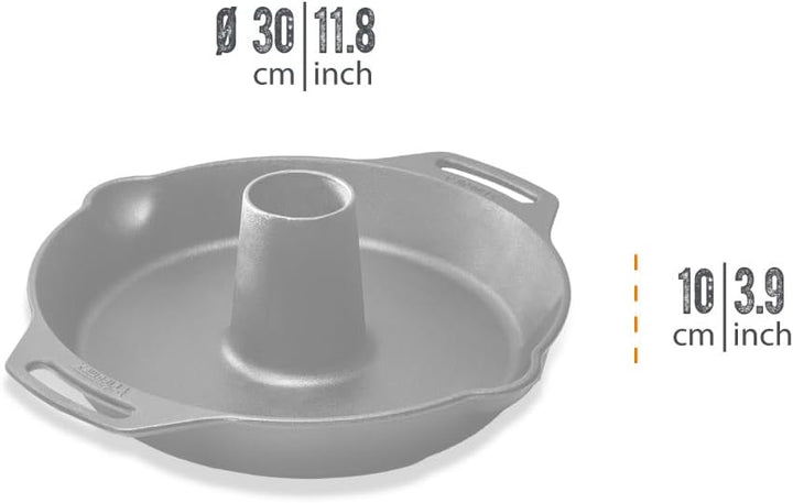 Petromax Gusseisen Geflügelbräter cf30 – 2-in-1 Dutch Oven mit Vertiefung für ein saftiges Hähnchen.