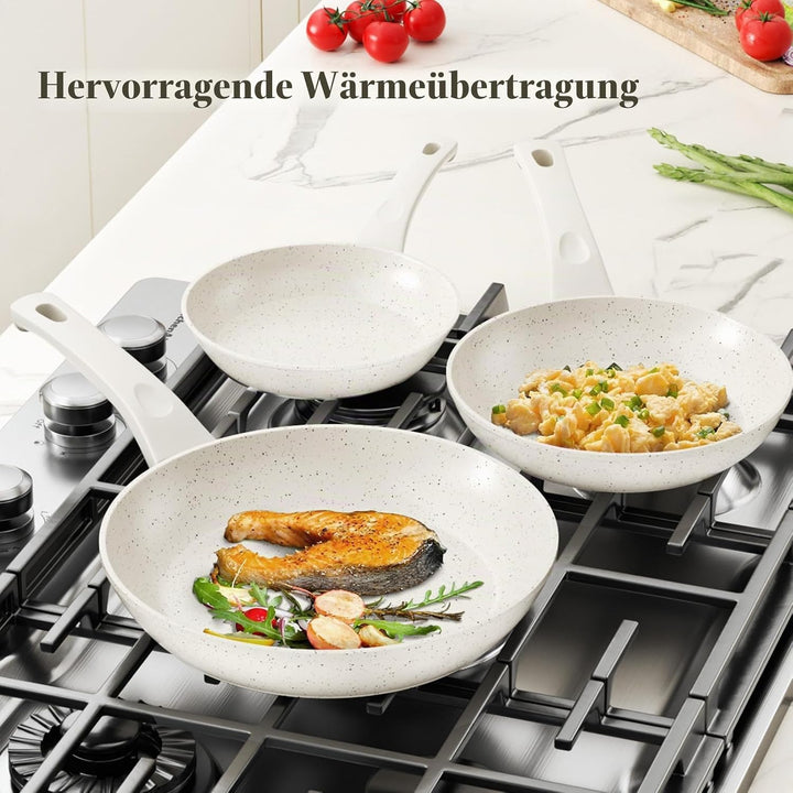 Innerwell Antihaft Pfannenset 3-teilig 20+24+28 cm aus Granit, Pfannen Induktion mit Antihaftbeschic