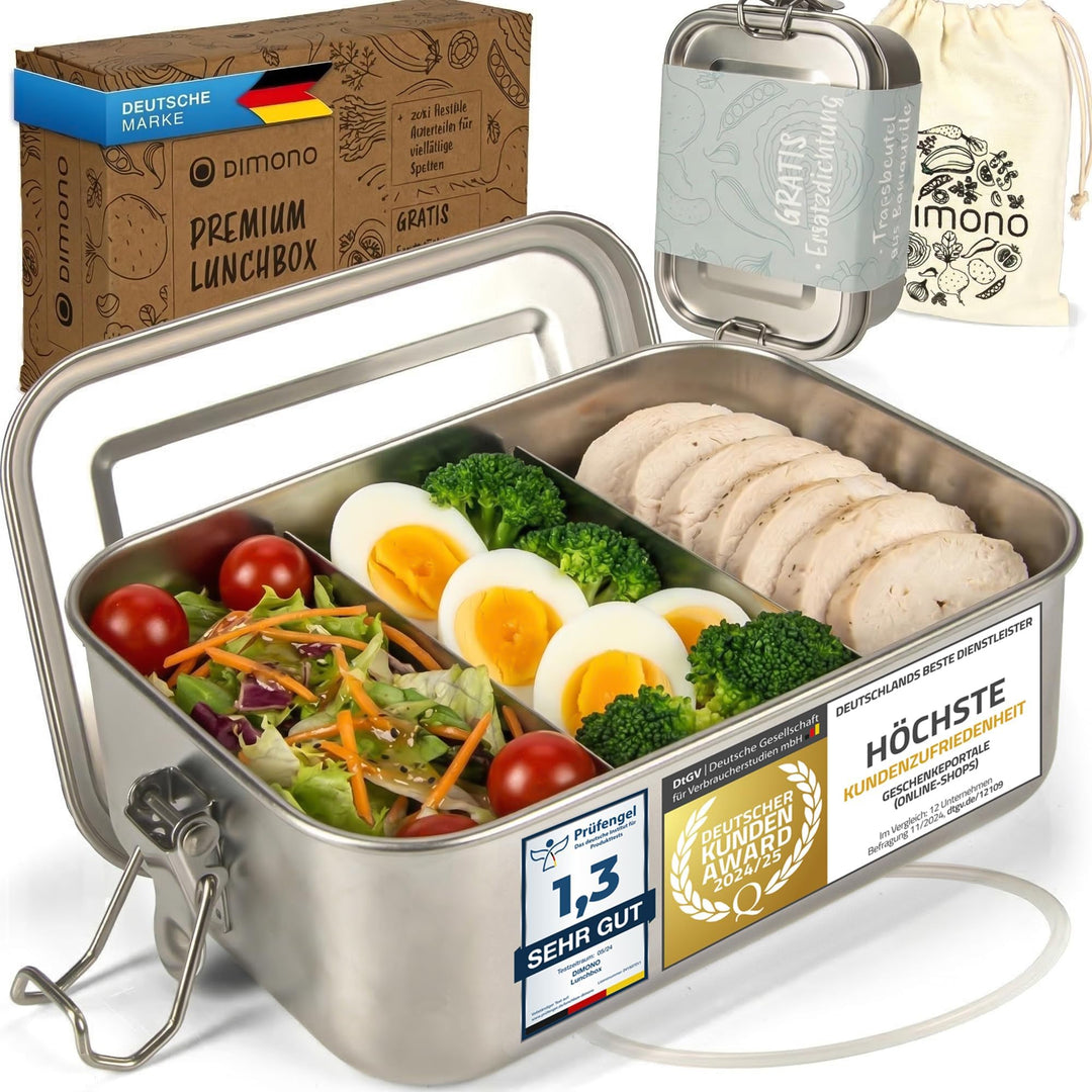 Dimono® Lunchbox Brotdose 1400ml Auslaufsichere Bento-Box Brotzeit-Dose aus Edelstahl; Wasserdichte