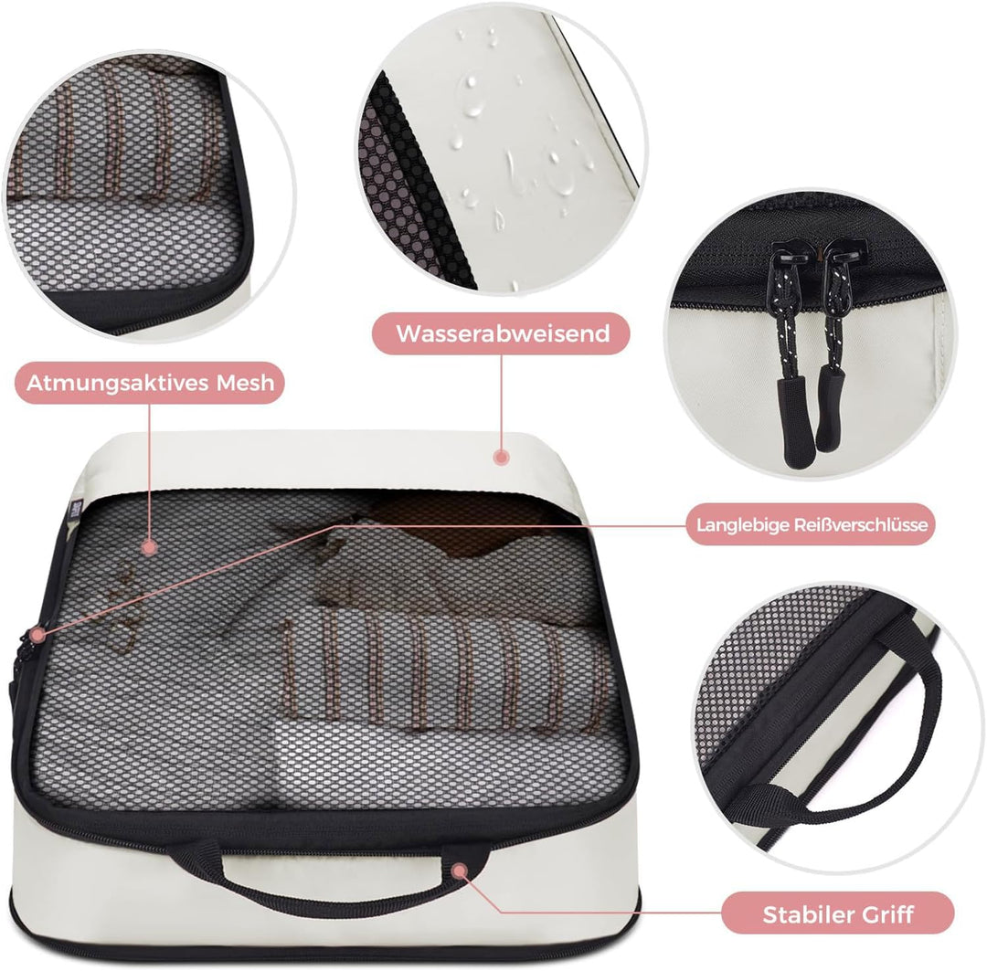 BAGLHER Packwürfel Kompression für die Reise - Extrem platzsparender Koffer-Organizer-Set, wasserdic