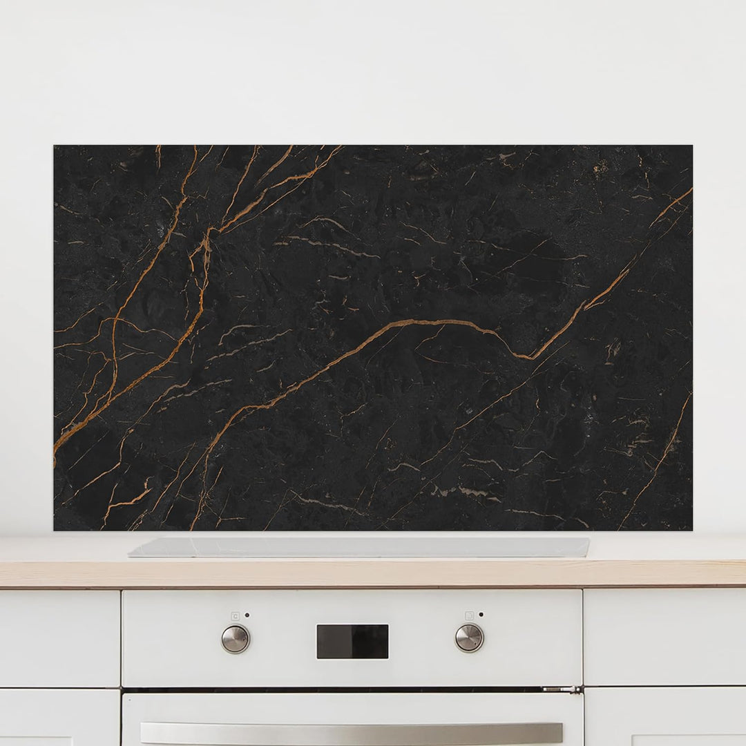 GRAZDesign Spritzschutz Küchenrückwand Glas Küche für Herd & Küchenspüle, Schwarz Granit Optik | Gla