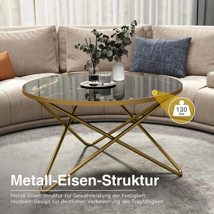 HOLTICO Tisch Beistelltisch Rund Schwarz Gold,Wohnzimmertisch Sofatisch für Wohnzimmer Garten Balkon