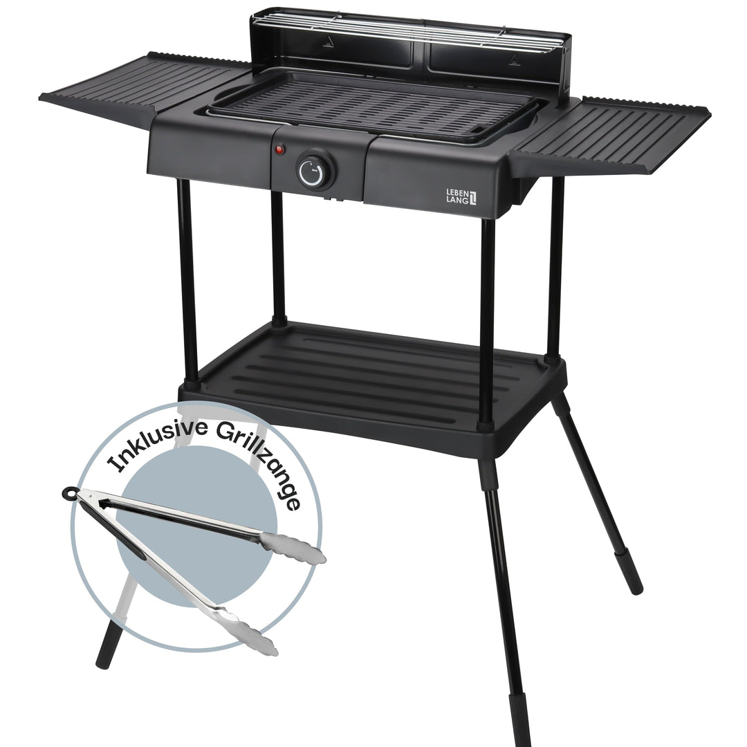 LEBENLANG 2in1 Elektrogrill Tischgrill elektrisch - Inkl. Standfuss & Grillzange I Elektro Grill für