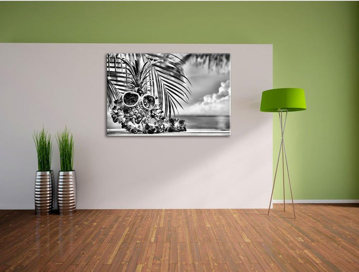 Pixxprint Ananas mit Sonnenbrille als Leinwandbild/Grösse: 100x70 / Wandbild/Kunstdruck/fertig bespa