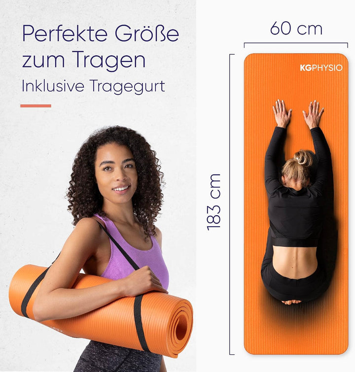 KG Physio Yogamatte Rutschfest und Gepolstert - Yoga Matte mit Tragegurt, Fitnessmatte, Turnmatte, S