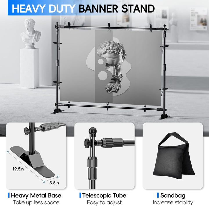 EMART Foto Hintergrund Ständer 3 m x 2,4 m (B x H), Verstellbare Hintergrund Ständer mit 2 Sandsäcke