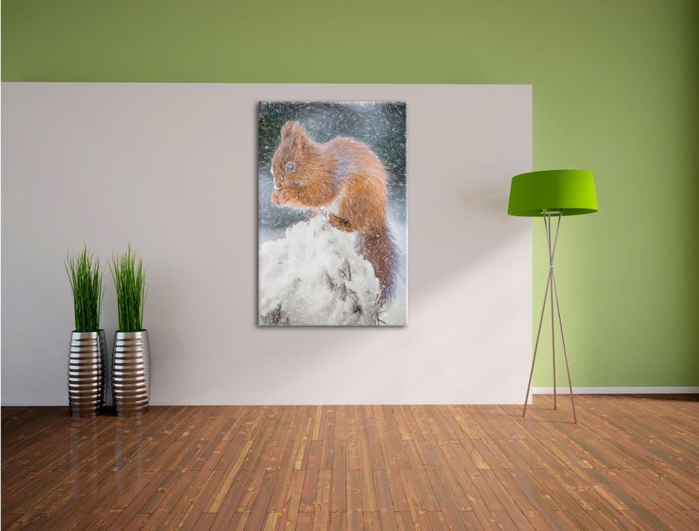 Pixxprint Kleines Eichhörnchen im Winter als Leinwandbild/Grösse: 100x70 cm/Wandbild/Kunstdruck/fert