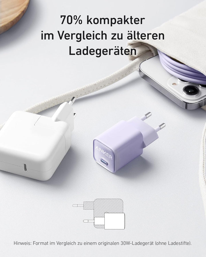 Anker 30W USB C Ladegerät, GaN 511 Nano 3, PIQ 3.0 PPS Schnellladegerät für iPhone 17/Pro/Pro Max/iP