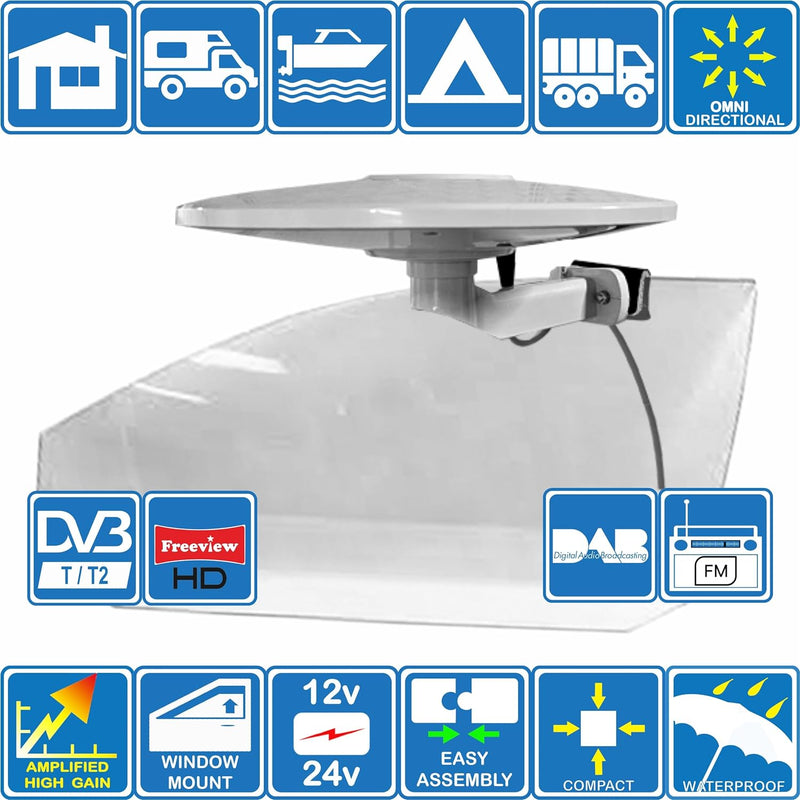 Helio - Omnidirektionale verstärkte Digitale HD TV Antenne 33 dB Verstärker mit hoher Verstärkung. D