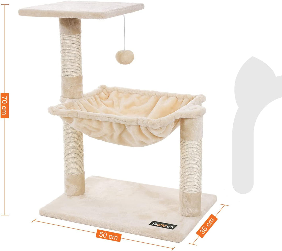 Feandrea Kletterbaum Kratzbaum mit Liegemulde 70 cm PCT82M Beige 50L x 50B x 70H cm, Beige 50L x 50B