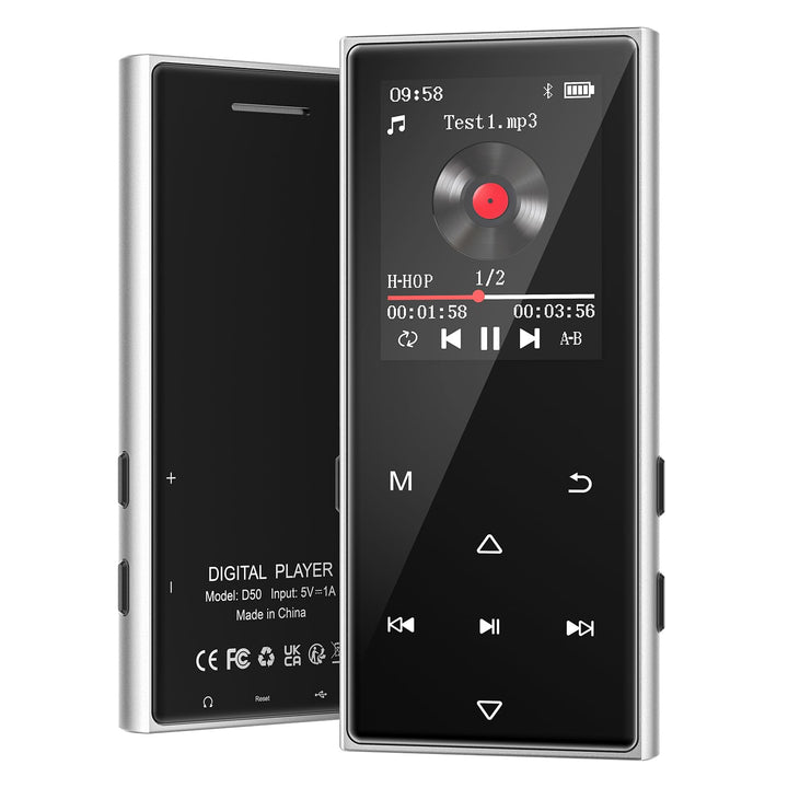 MP3 Player Bluetooth 5.3, MP3 Player mit Kopfhörer, Musikwiedergabe, FM Radio, Sprachrekorder, HiFi-