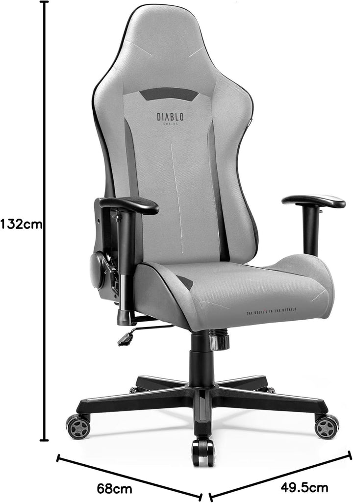 Diablo Gamer Stuhl X-Starter | Gaming Stuhl Ergonomisch mit Stoffbezug, Verstellbare Armlehnen, Kipp